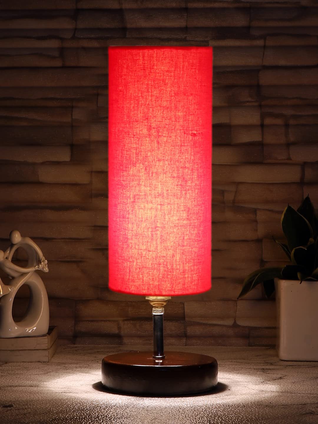 Red Cotton Table lamp with Brown Wood Base(YK64)