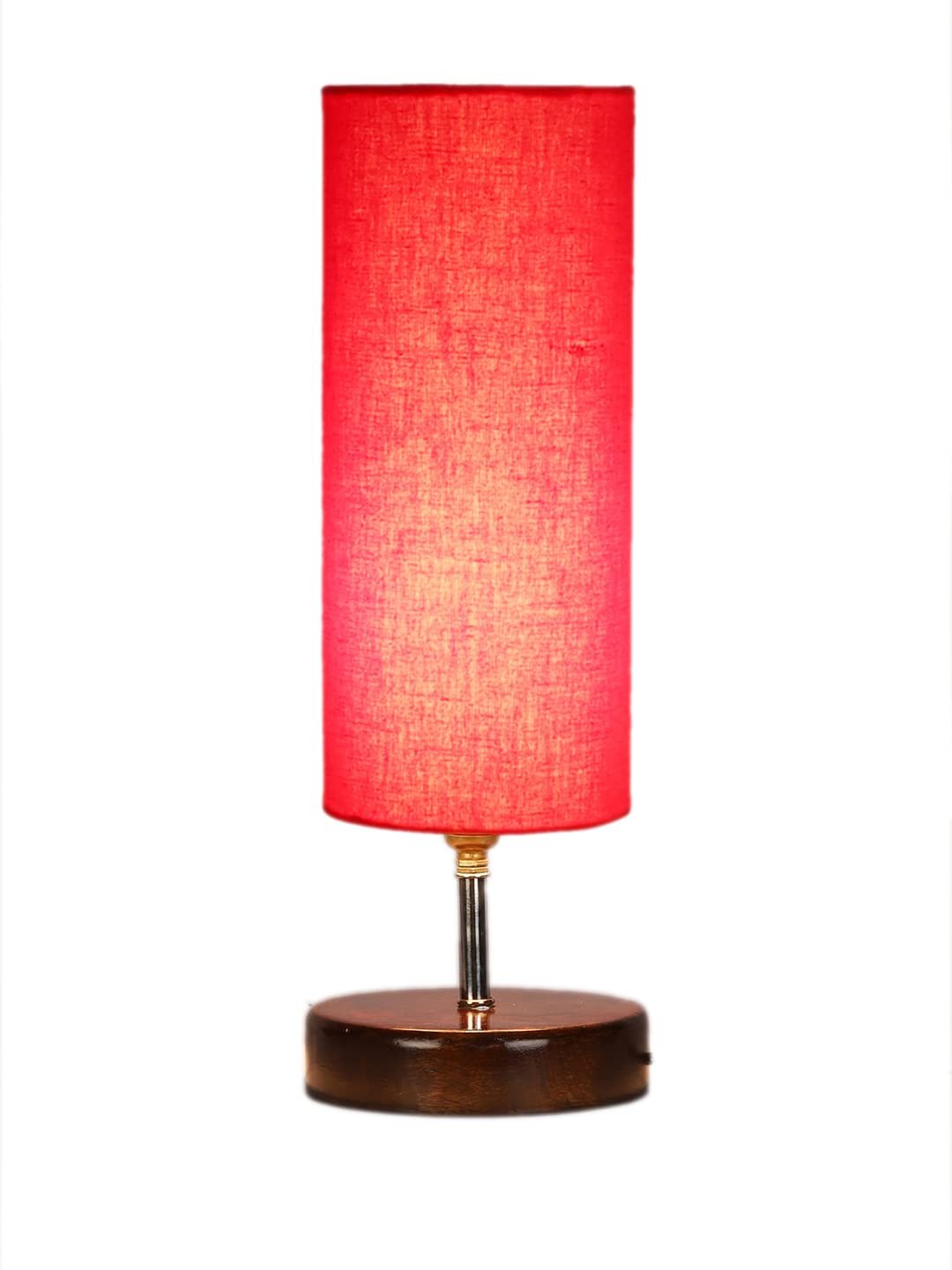 Red Cotton Table lamp with Brown Wood Base(YK64)