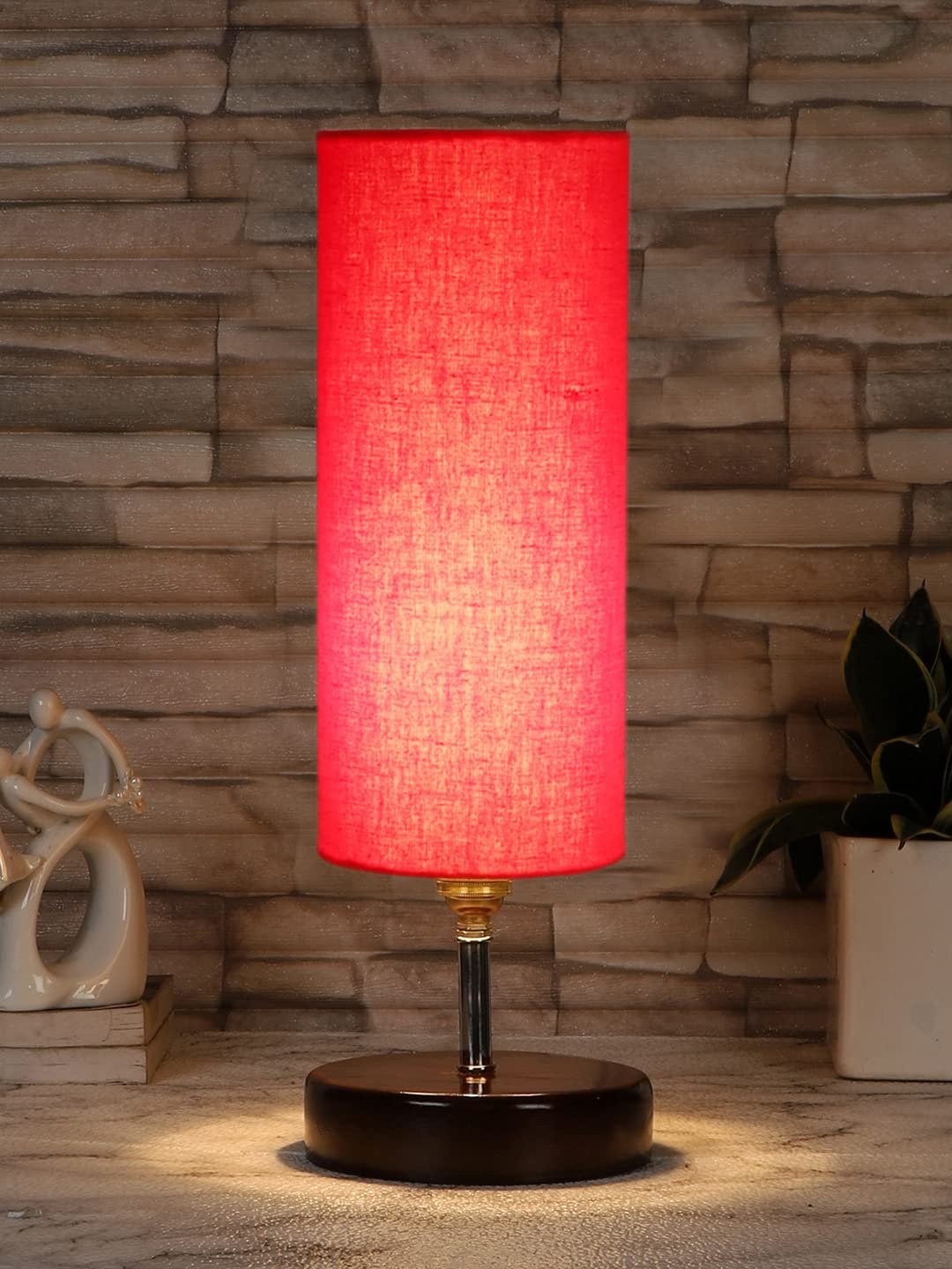 Orange Cotton Table lamp with Brown Wood Base(YK65)