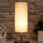 Grey Cotton Table lamp with Brown Wood Base(YK67)