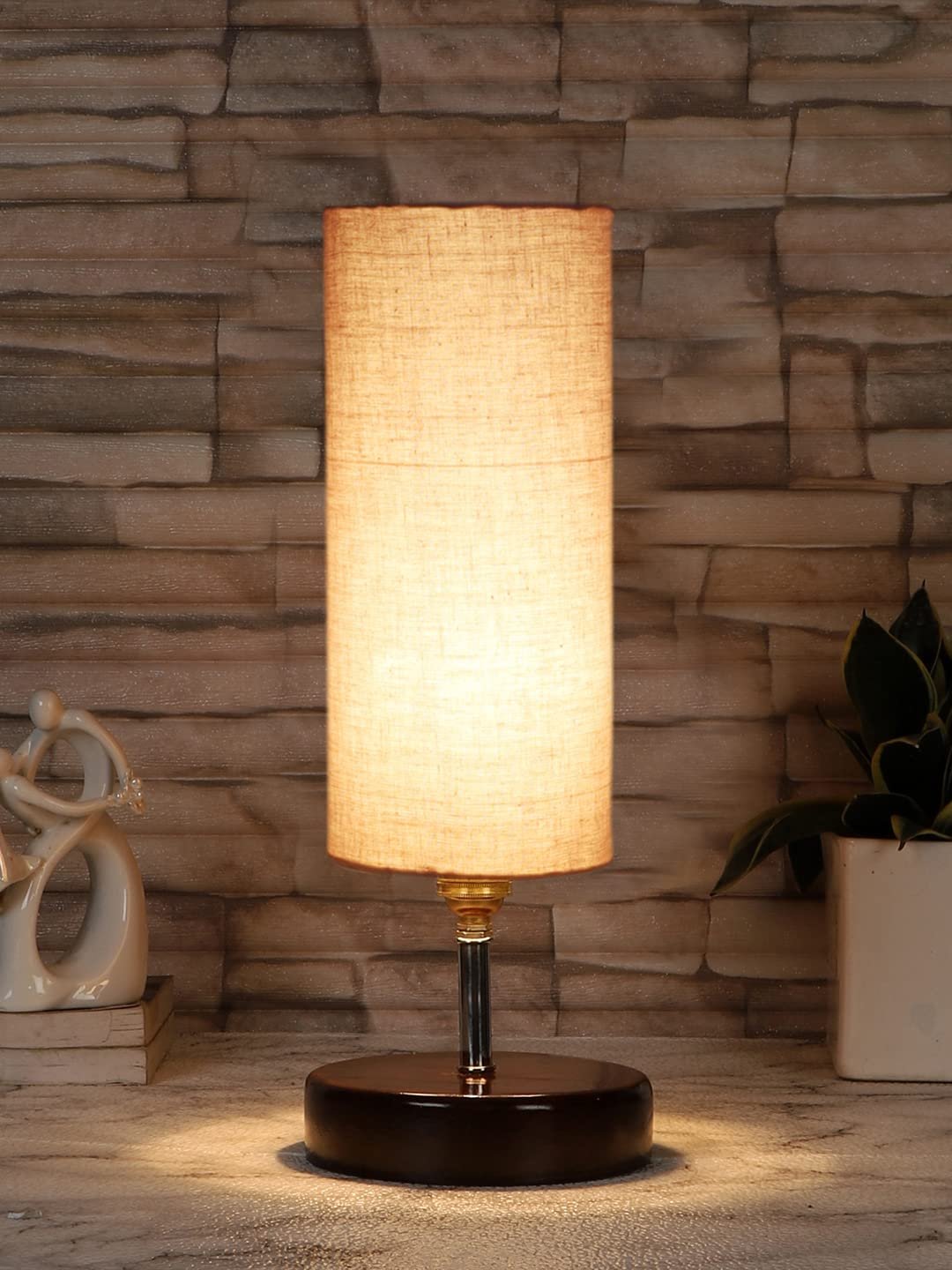 Grey Cotton Table lamp with Brown Wood Base(YK67)