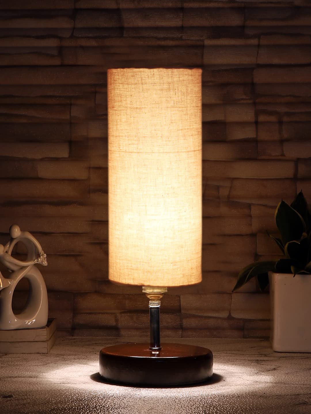 Grey Cotton Table lamp with Brown Wood Base(YK67)