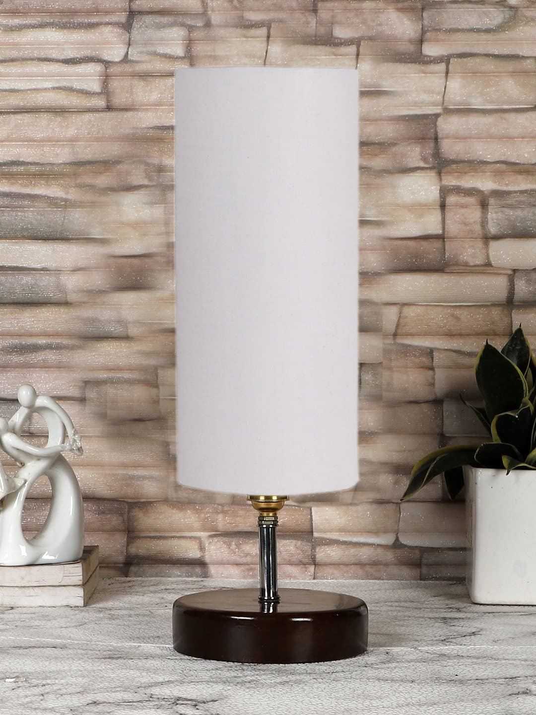 Grey Cotton Table lamp with Brown Wood Base(YK67)