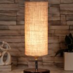 Beige Jute Table lamp with Brown Wood Base(YK69)