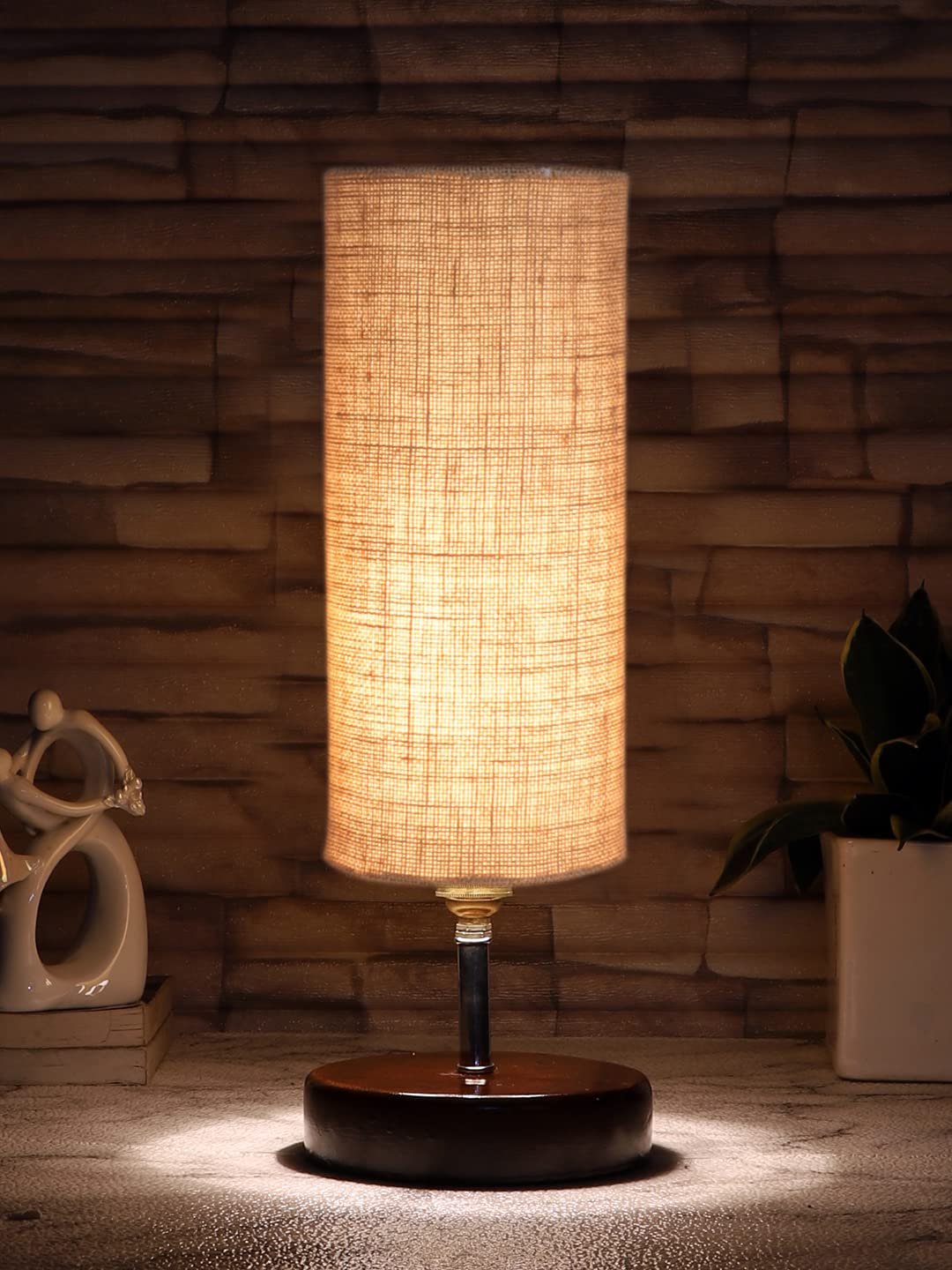 Beige Jute Table lamp with Brown Wood Base(YK69)