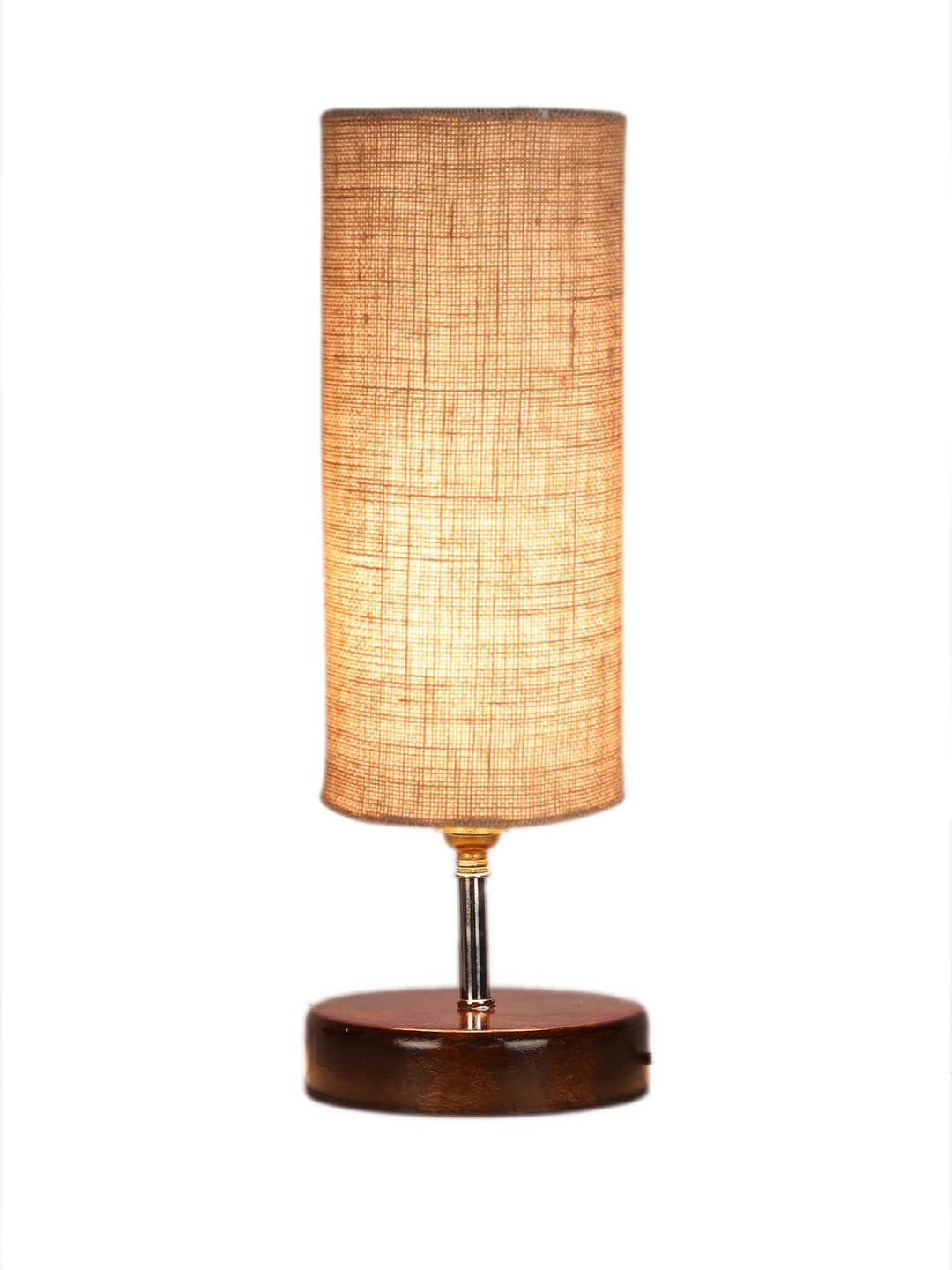 Beige Jute Table lamp with Brown Wood Base(YK69)
