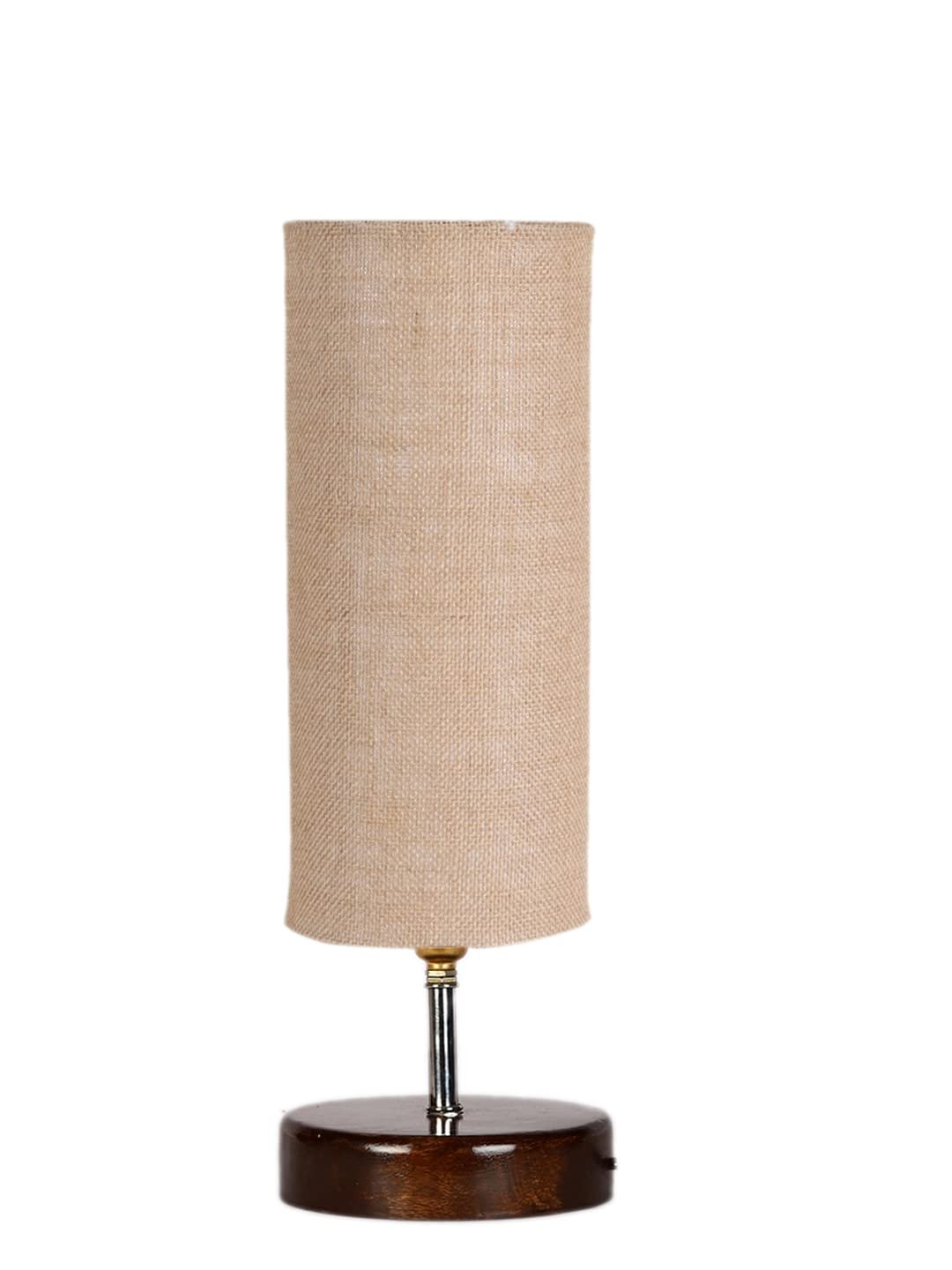 Beige Jute Table lamp with Brown Wood Base(YK69)