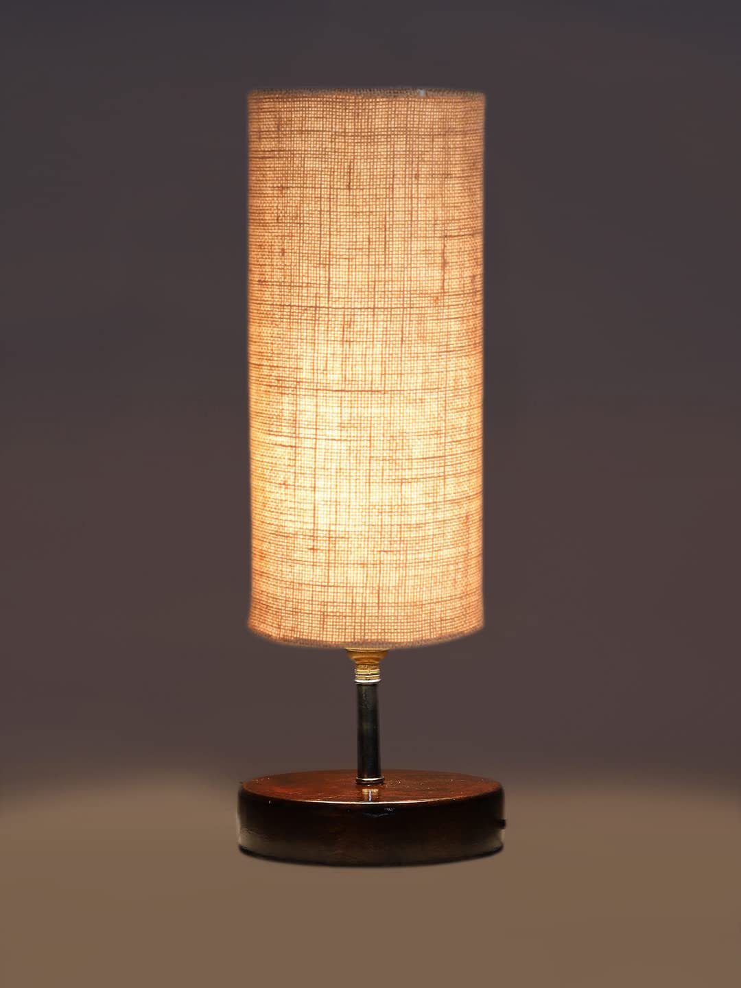 Beige Jute Table lamp with Brown Wood Base(YK69)