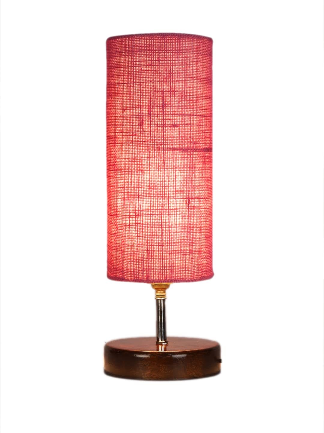 Pink Jute Table lamp with Brown Wood Base(YK72)
