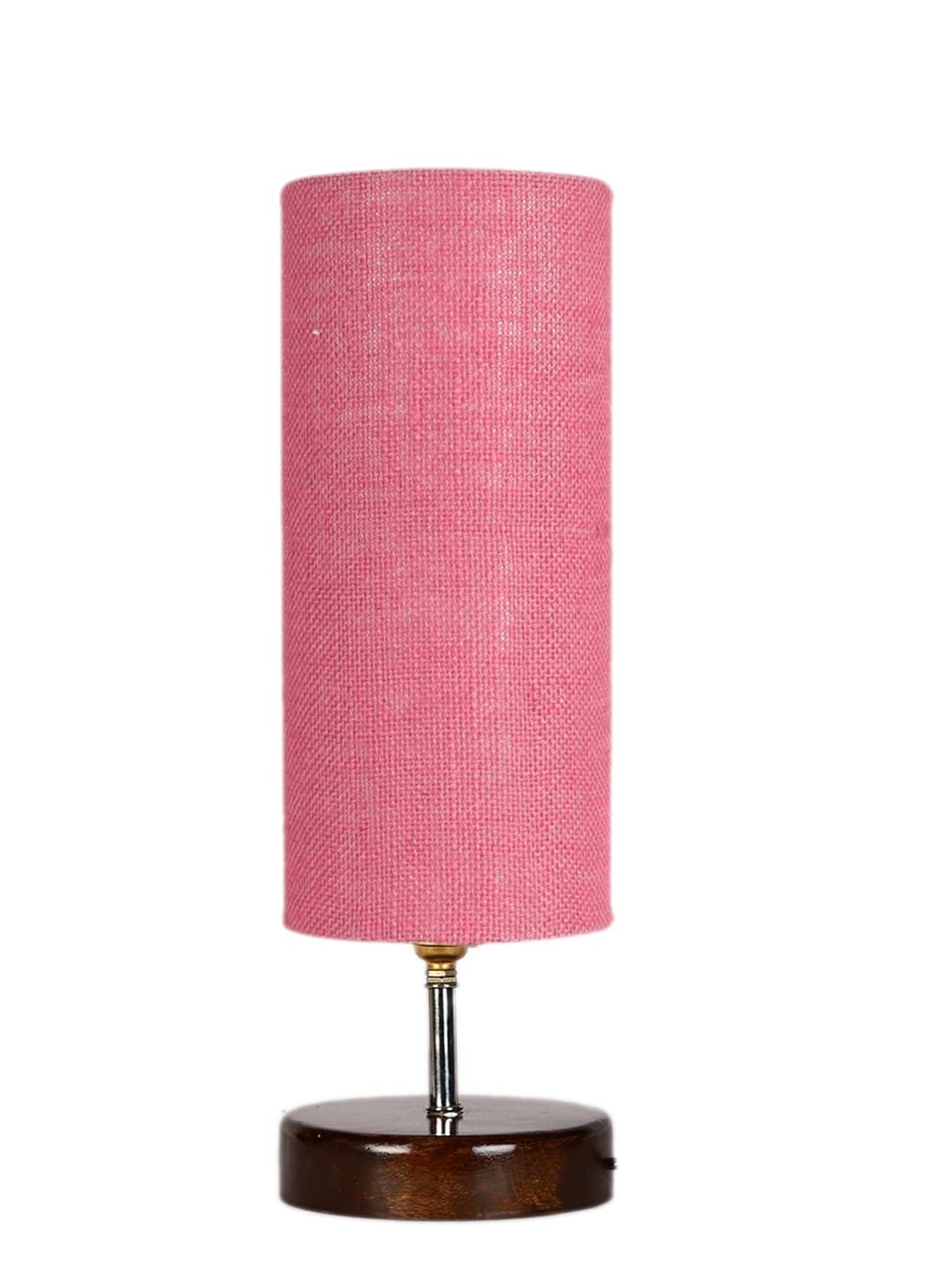 Pink Jute Table lamp with Brown Wood Base(YK72)