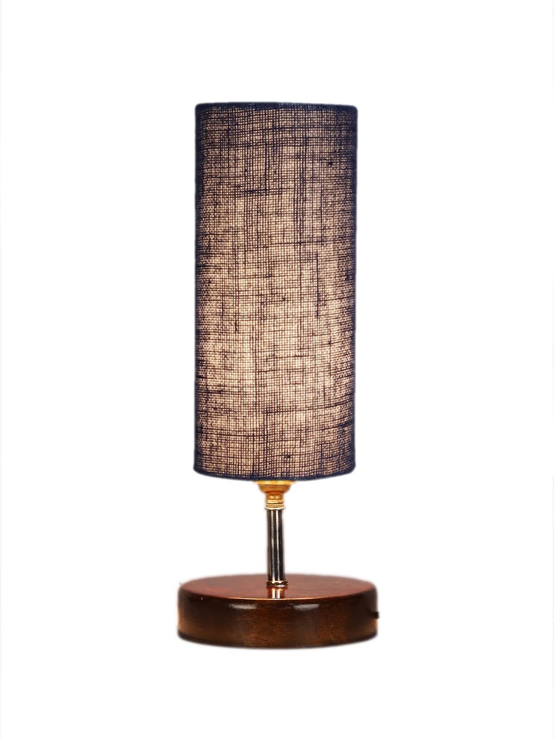 Blue Jute Table lamp with Brown Wood Base(YK74)