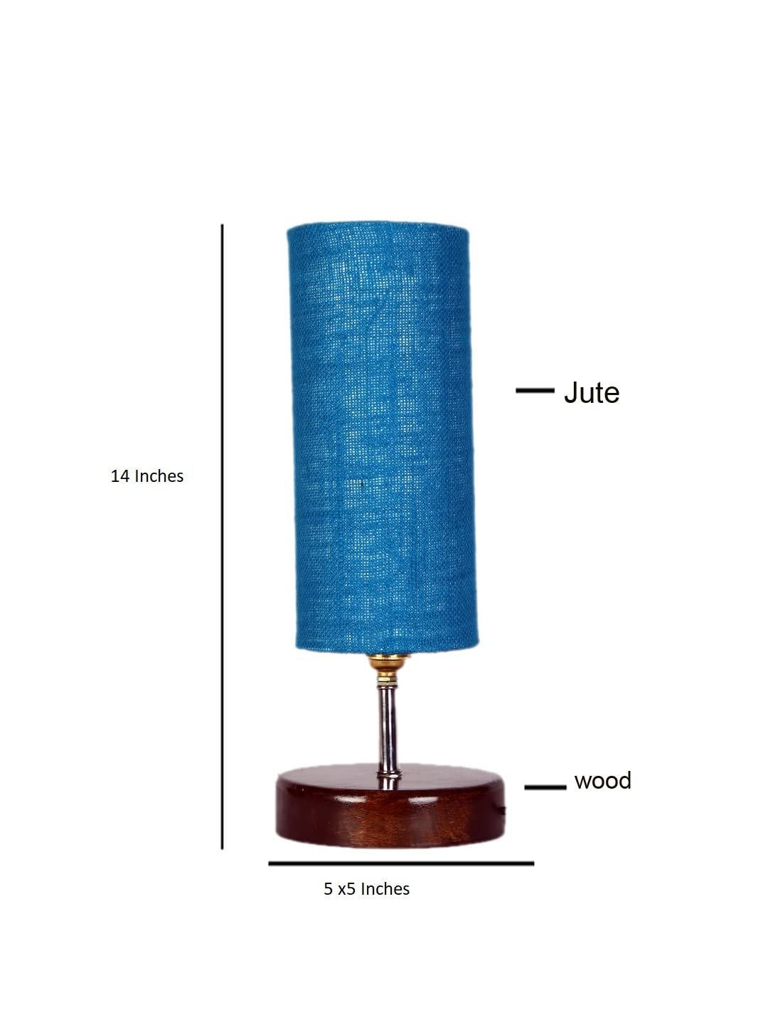 Turquoise Jute lamp with Brown Wood Base(YK76)