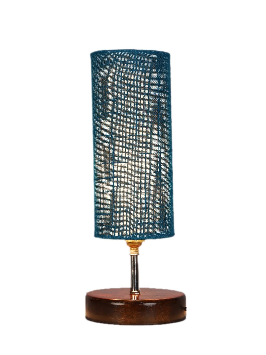 Turquoise Jute lamp with Brown Wood Base(YK76)