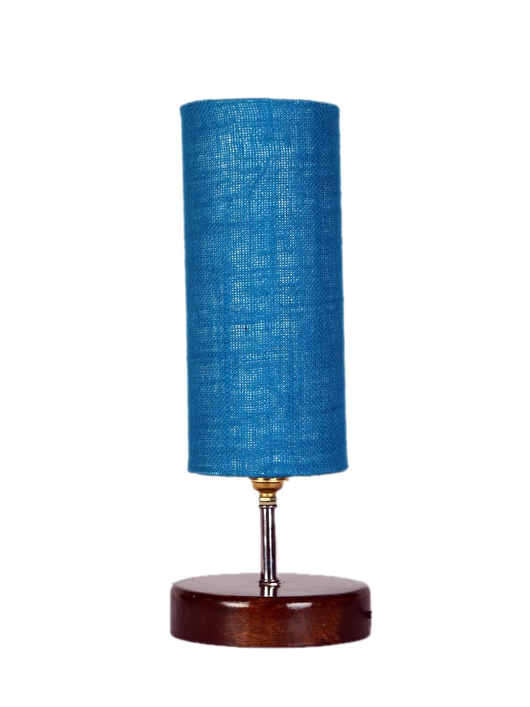 Turquoise Jute lamp with Brown Wood Base(YK76)