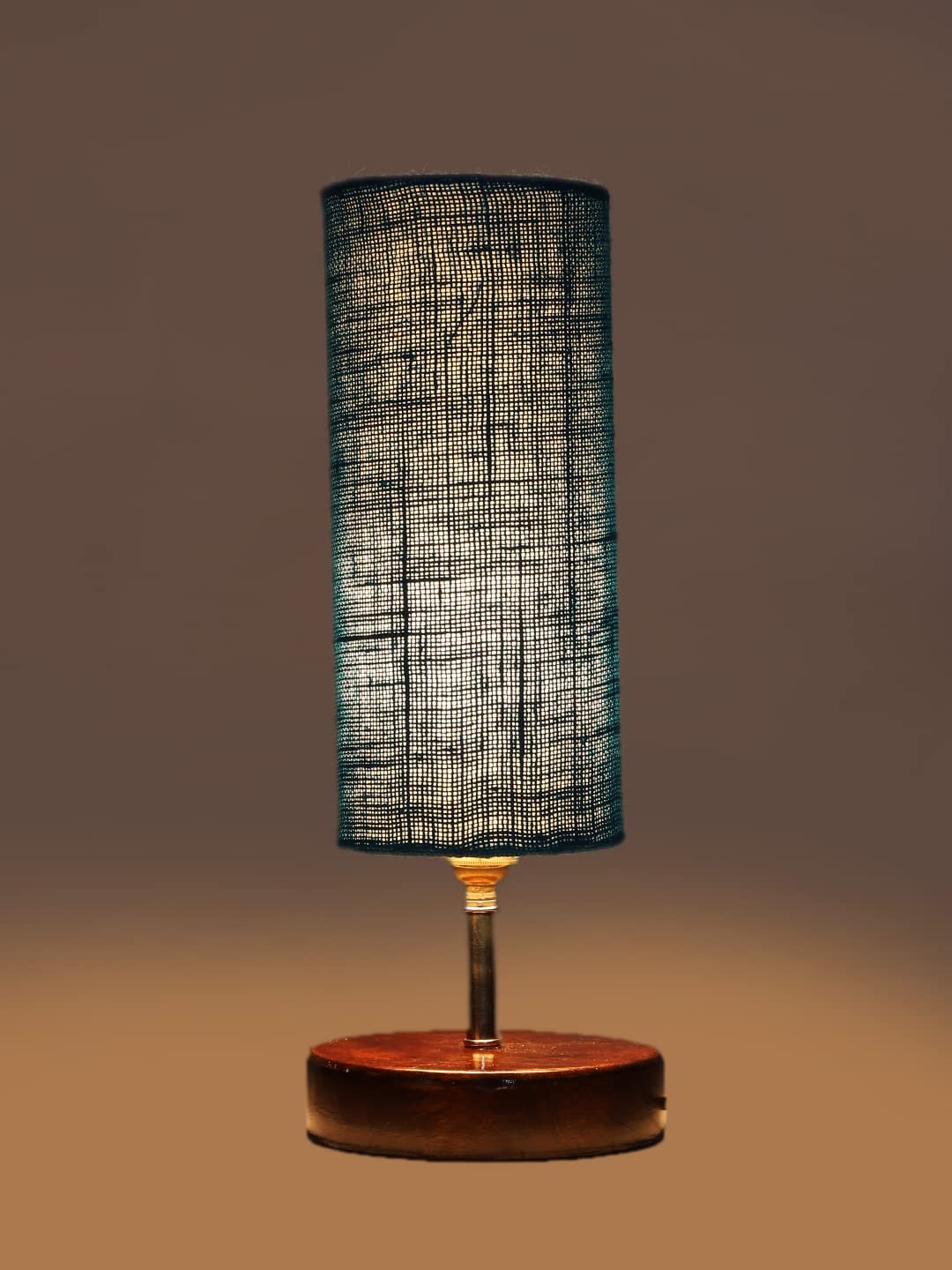 Turquoise Jute lamp with Brown Wood Base(YK76)