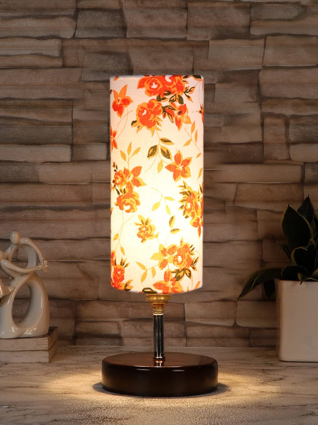 Multicolor Cotton Table lamp with Brown Wood Base(YK76)