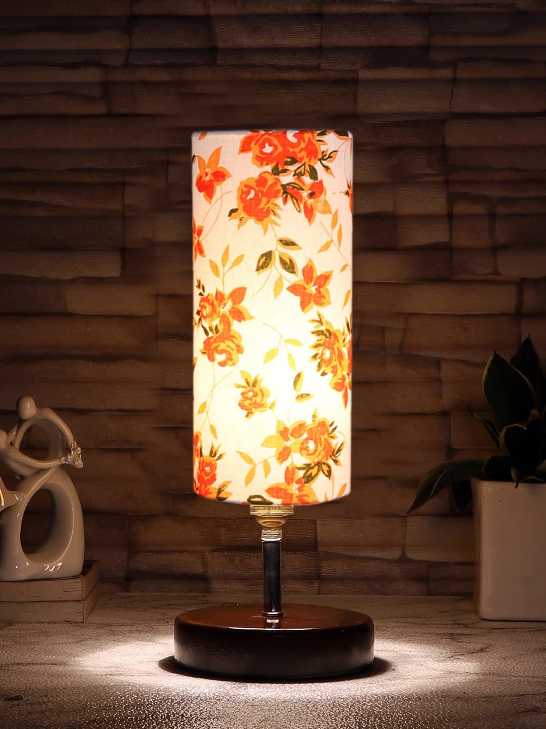 Multicolor Cotton Table lamp with Brown Wood Base(YK76)