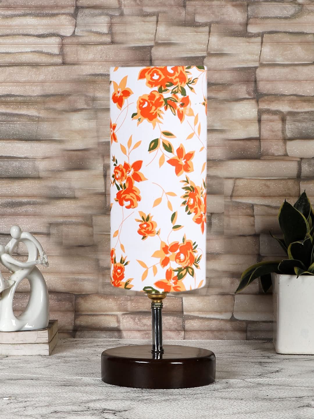 Multicolor Cotton Table lamp with Brown Wood Base(YK76)