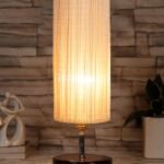Round Bamboo Table lamp with Brown Wood Base(YK78)