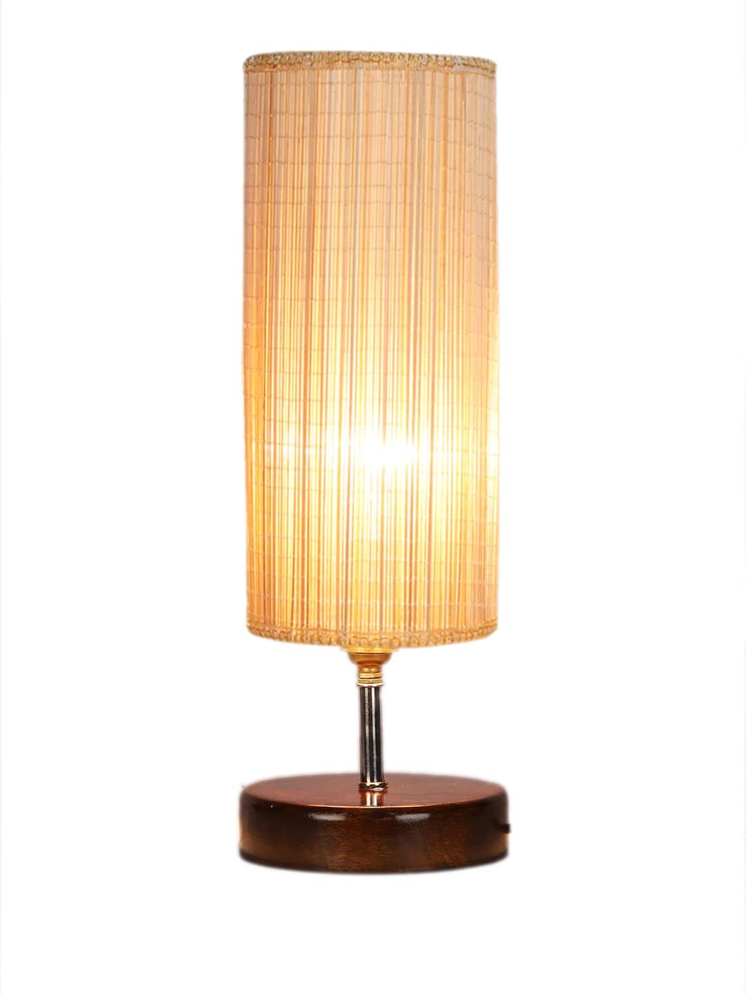 Round Bamboo Table lamp with Brown Wood Base(YK78)