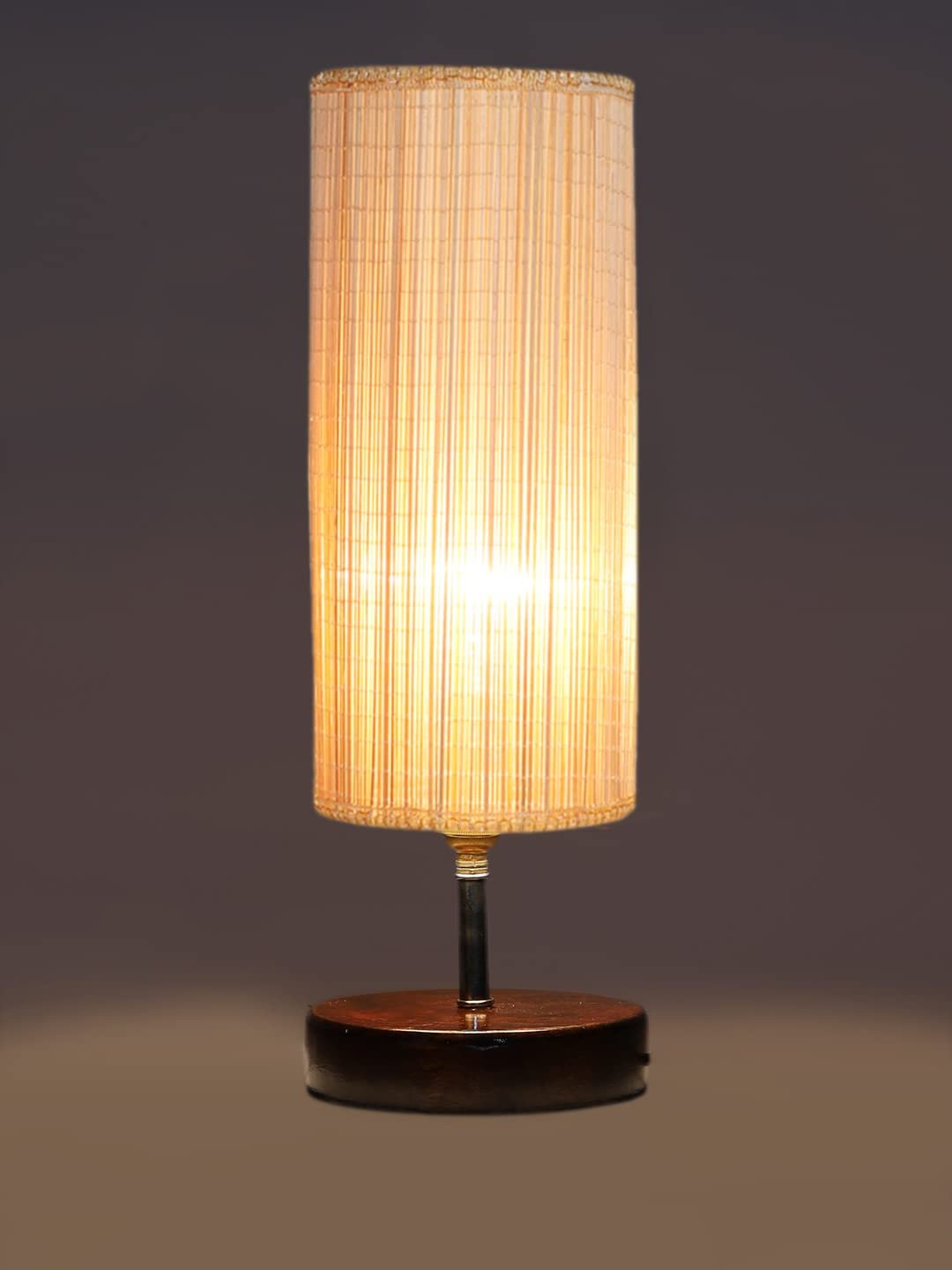 Round Bamboo Table lamp with Brown Wood Base(YK78)