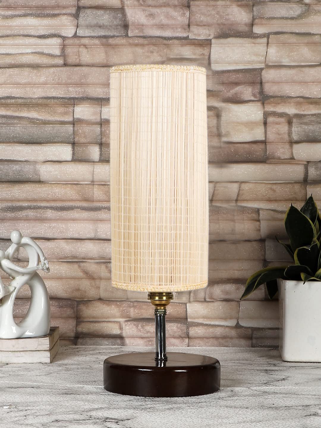 Round Bamboo Table lamp with Brown Wood Base(YK78)