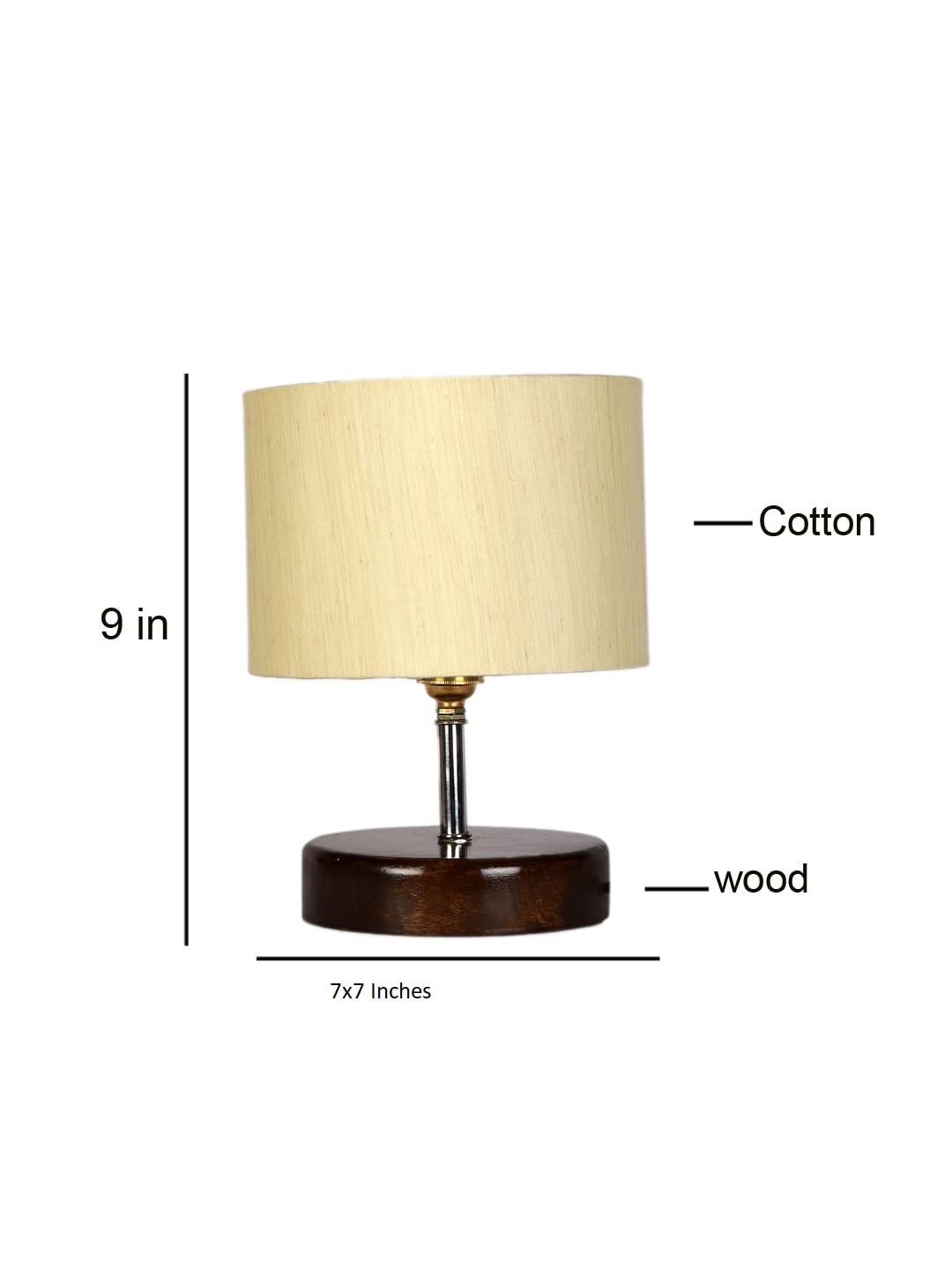 Off-White Cotton Table lamp with Brown Wood Base (YK81)