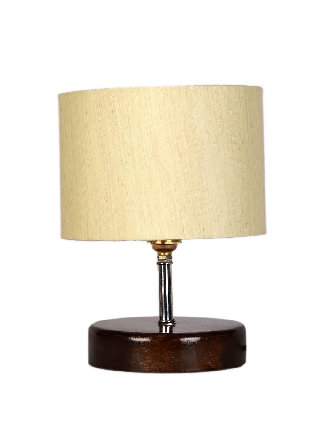 Off-White Cotton Table lamp with Brown Wood Base (YK81)