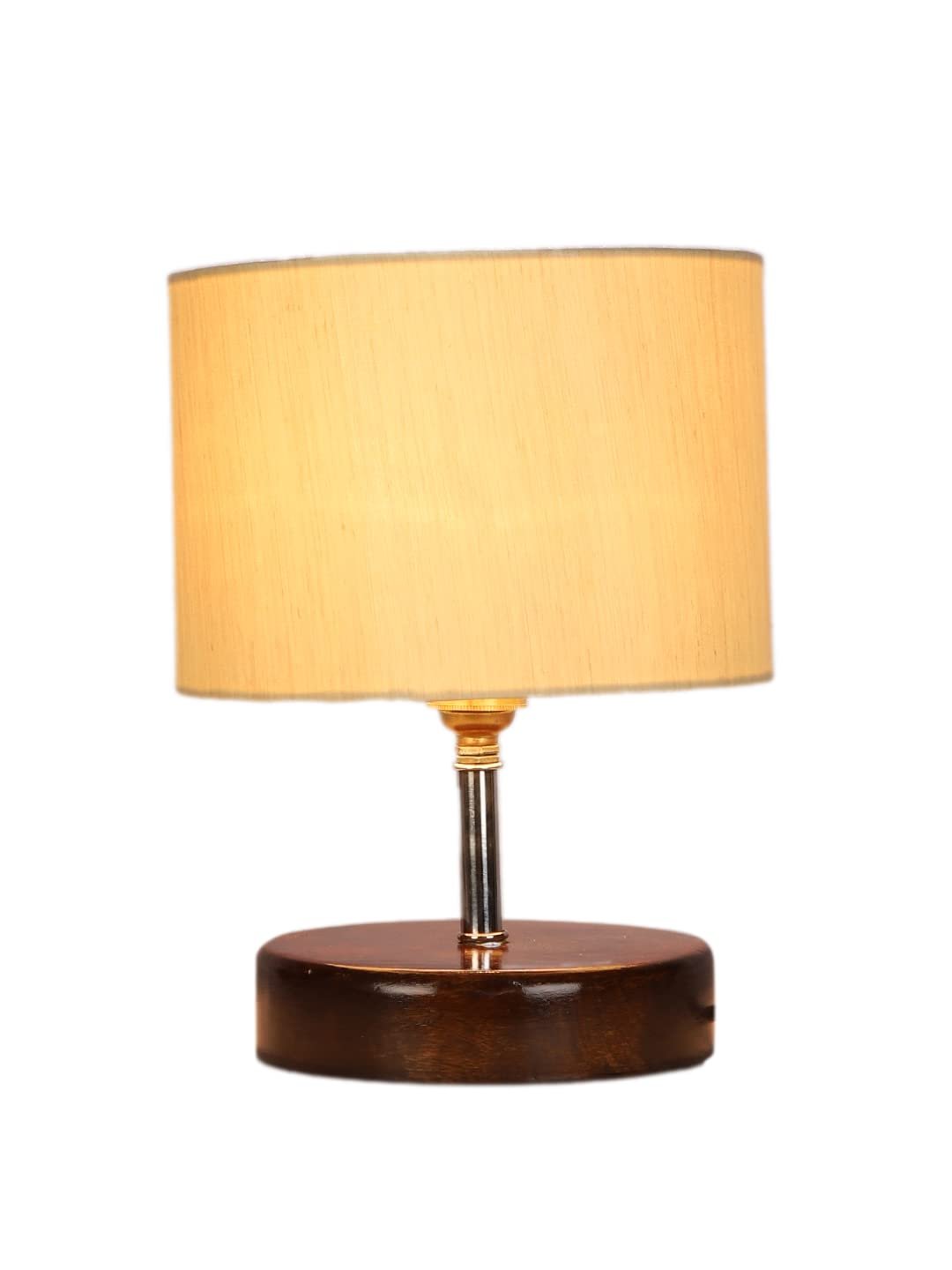 Off-White Cotton Table lamp with Brown Wood Base (YK81)