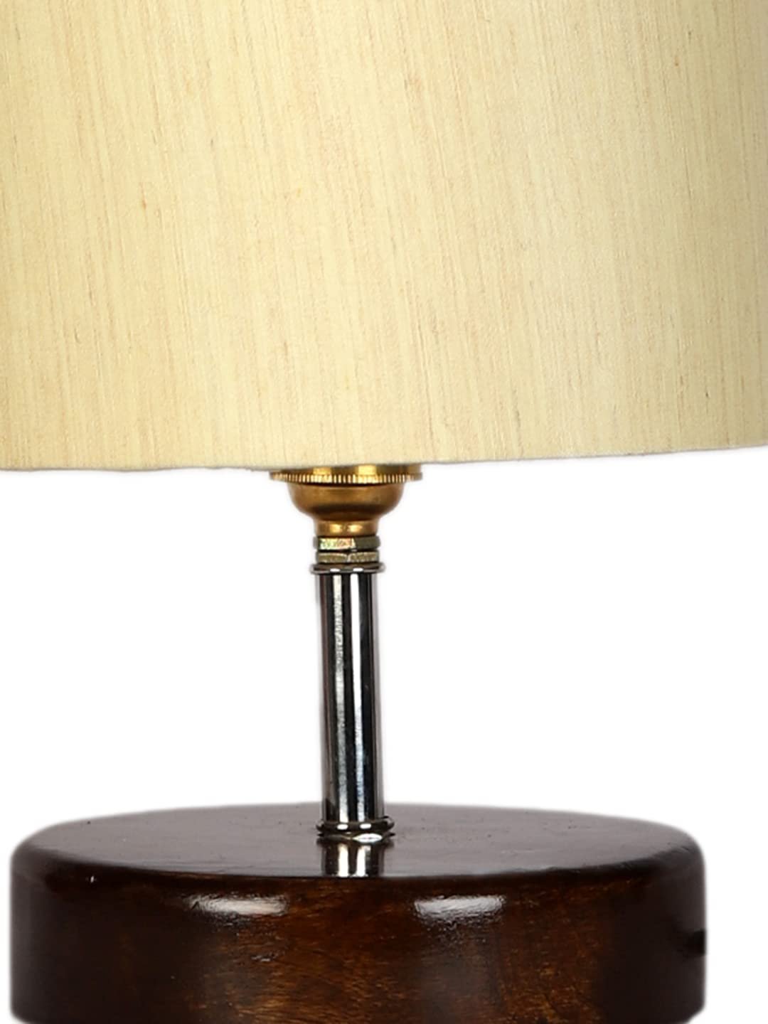 Off-White Cotton Table lamp with Brown Wood Base (YK81)