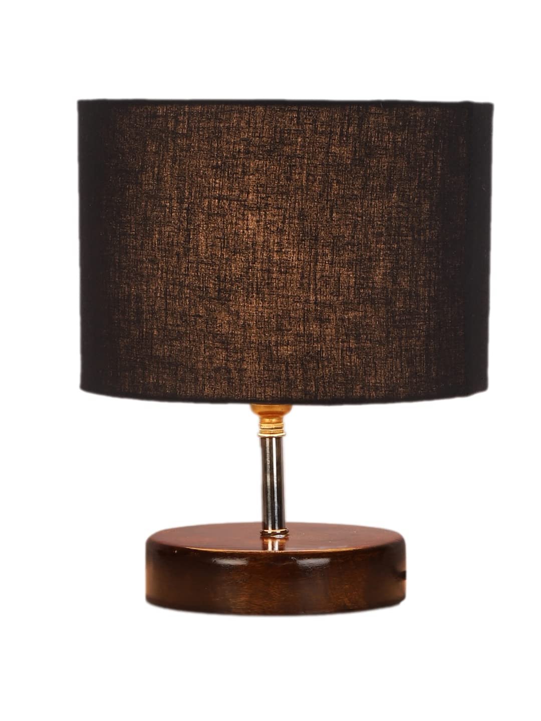 Black Cotton Table lamp with Brown Wood Base (YK82)