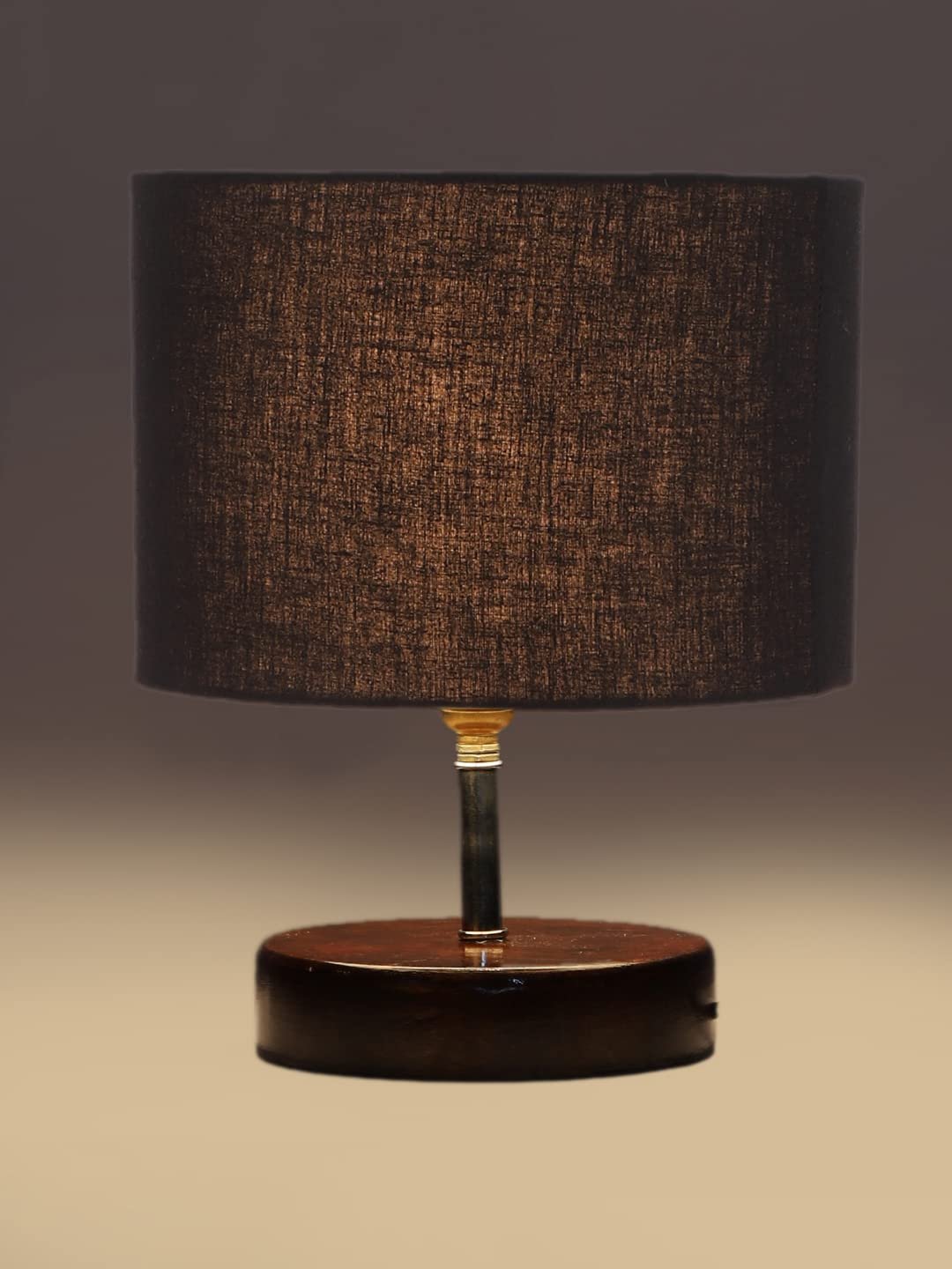 Black Cotton Table lamp with Brown Wood Base (YK82)