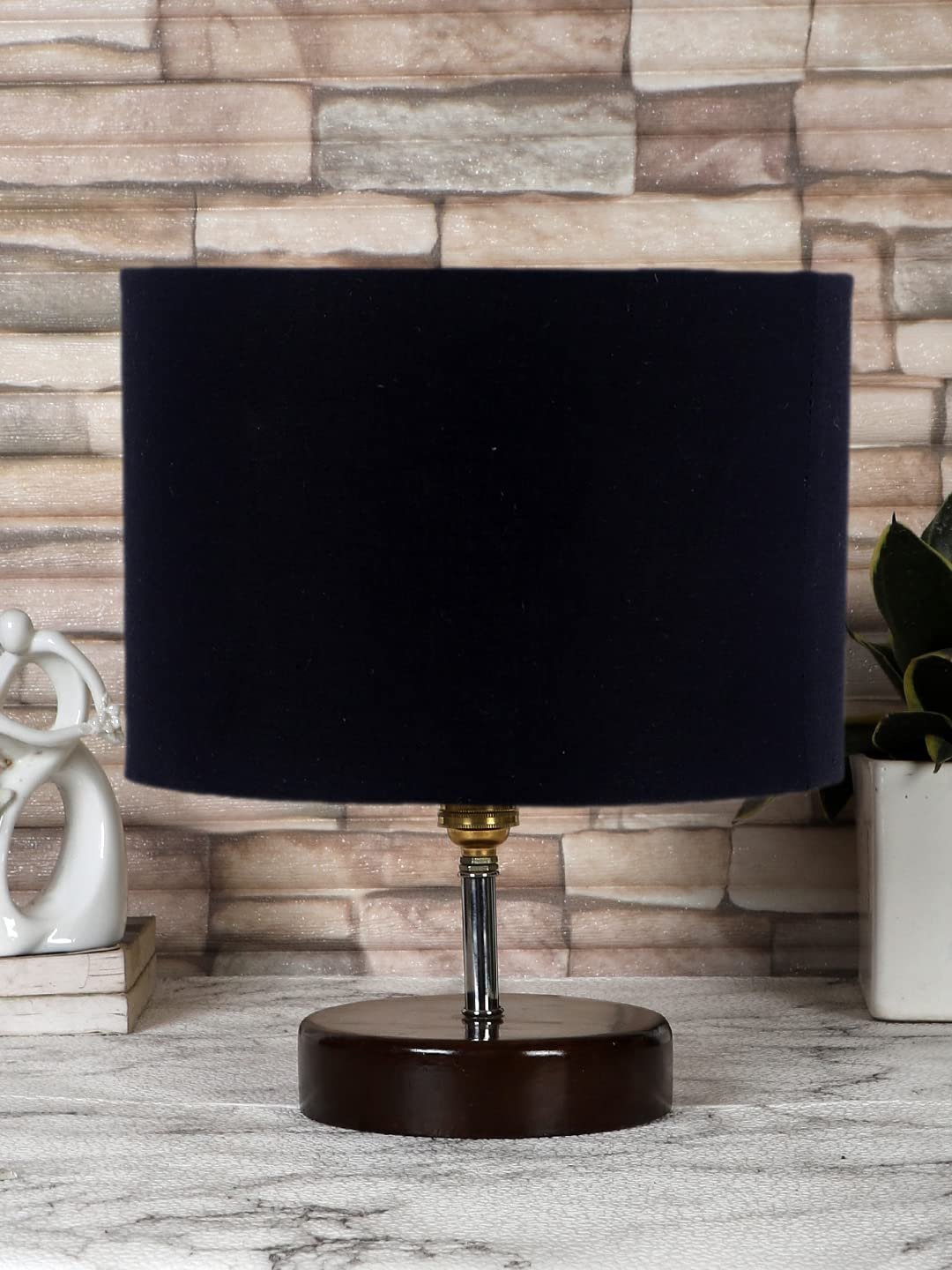 Black Cotton Table lamp with Brown Wood Base (YK82)