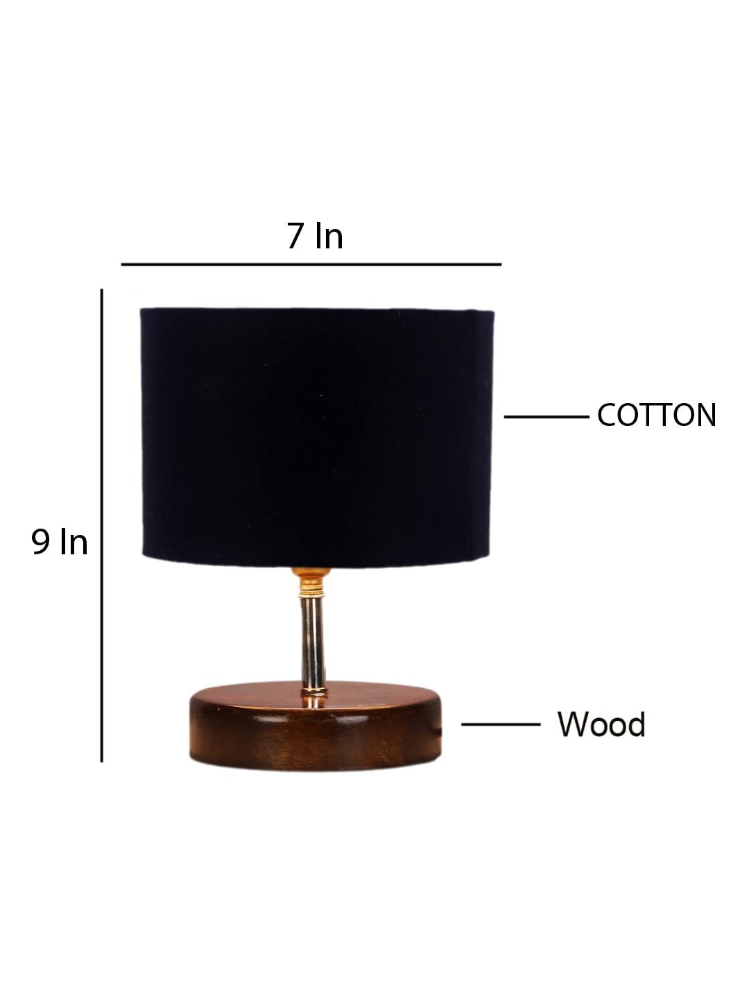 Black Cotton Table lamp with Brown Wood Base (YK82)
