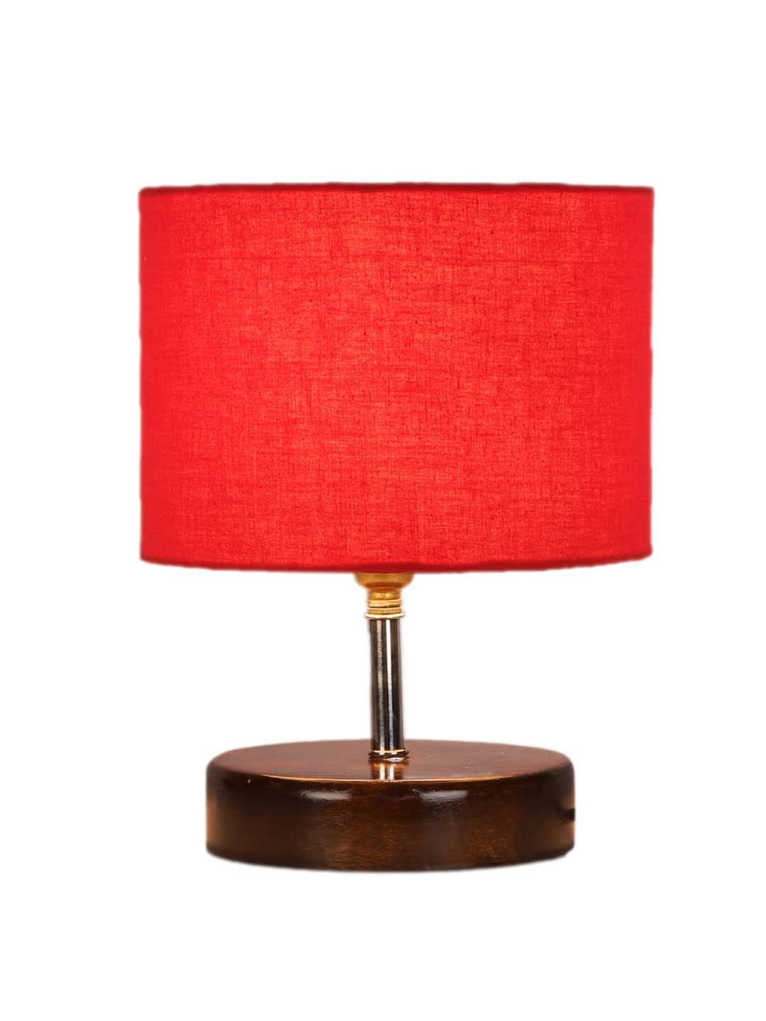 Red Cotton Table lamp with Brown Wood Base (YK83)