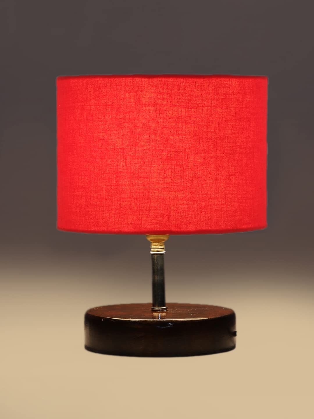 Red Cotton Table lamp with Brown Wood Base (YK83)