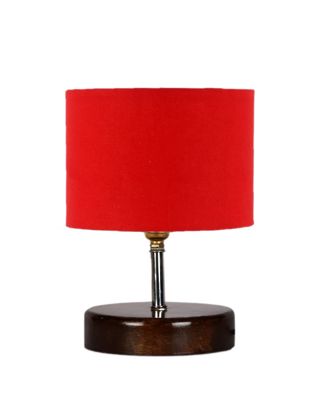 Red Cotton Table lamp with Brown Wood Base (YK83)