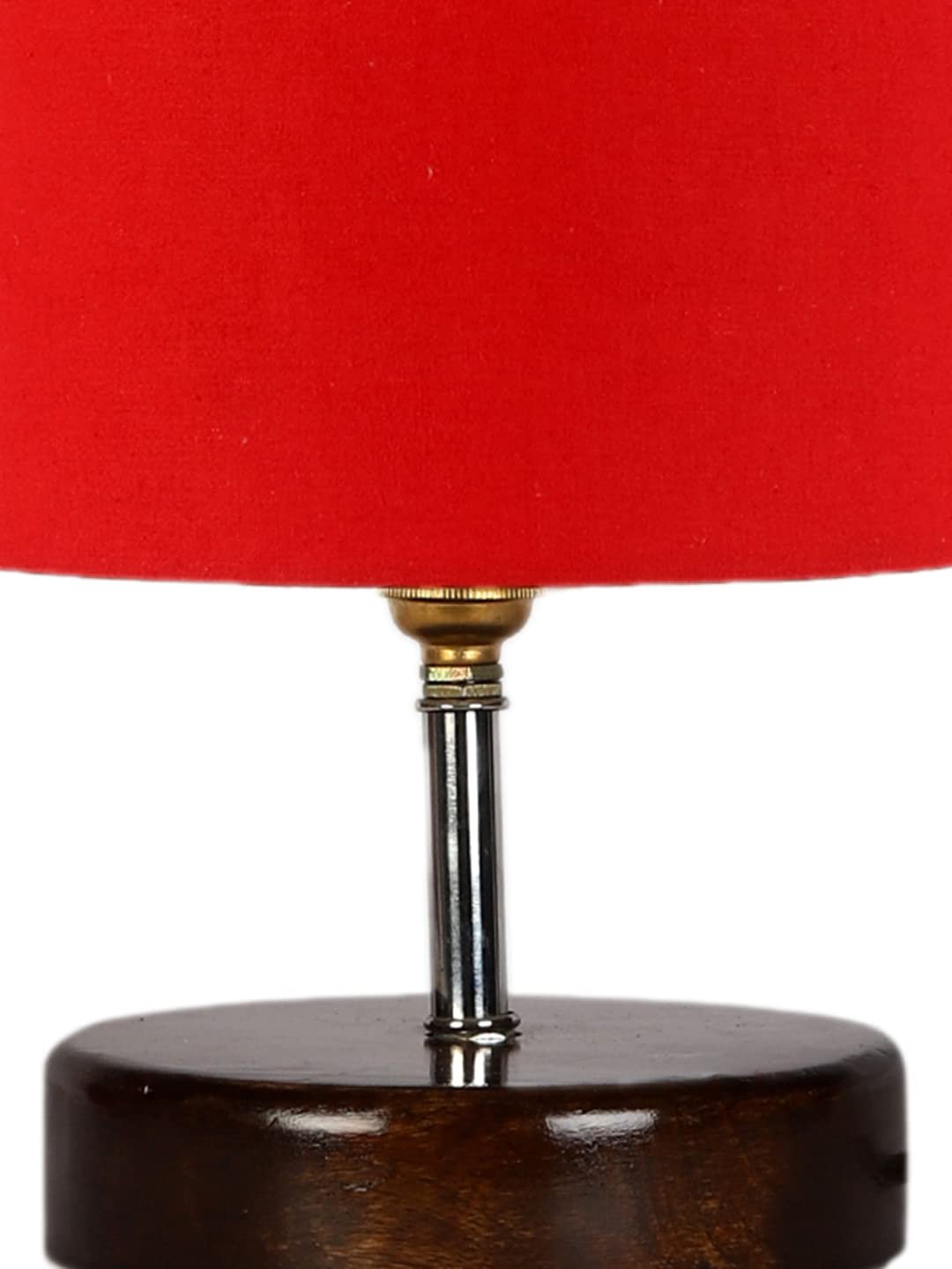 Red Cotton Table lamp with Brown Wood Base (YK83)