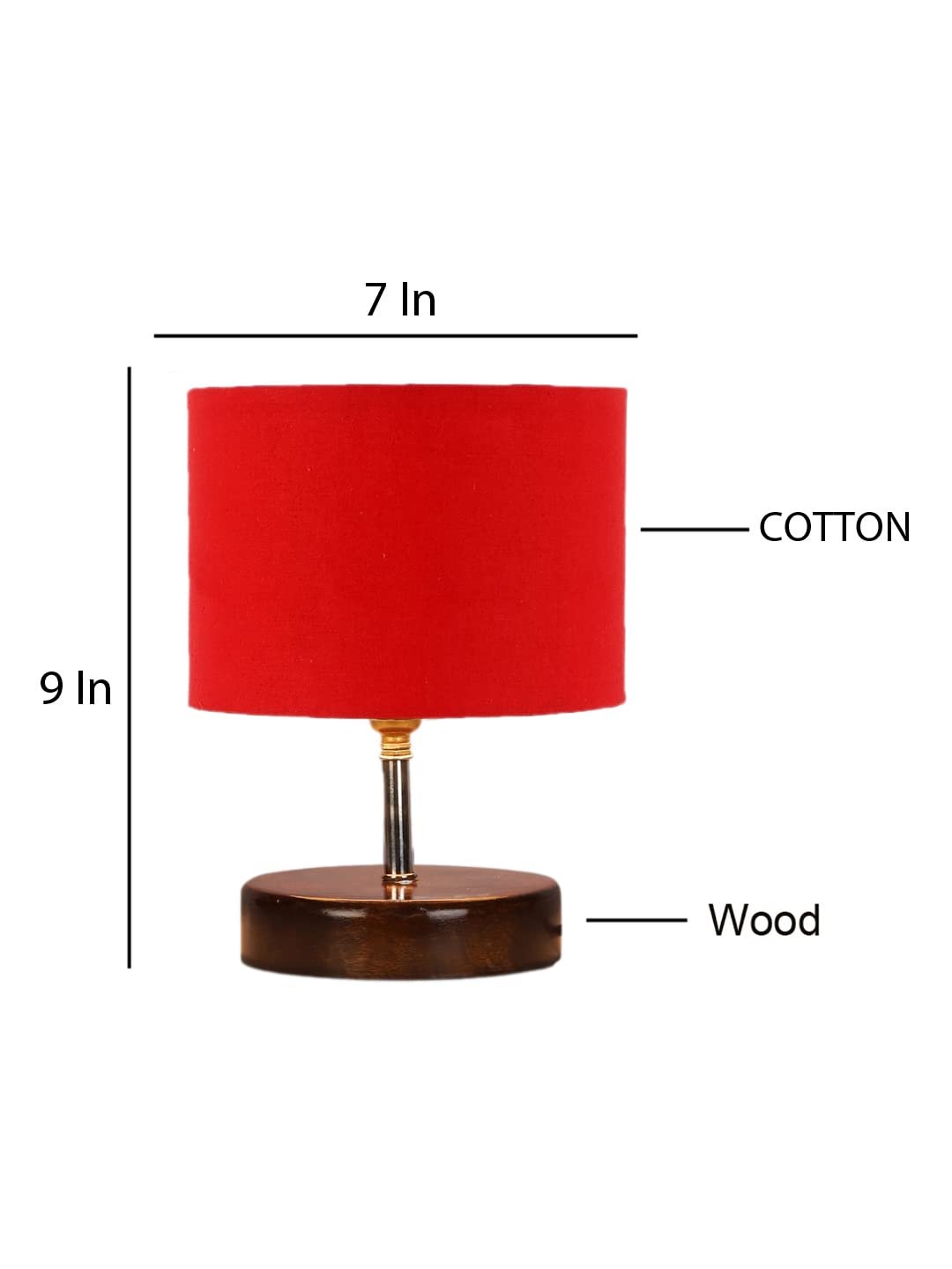 Red Cotton Table lamp with Brown Wood Base (YK83)