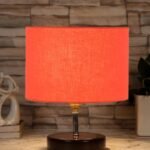 Orange Cotton Table lamp with Brown Wood Base (YK84)