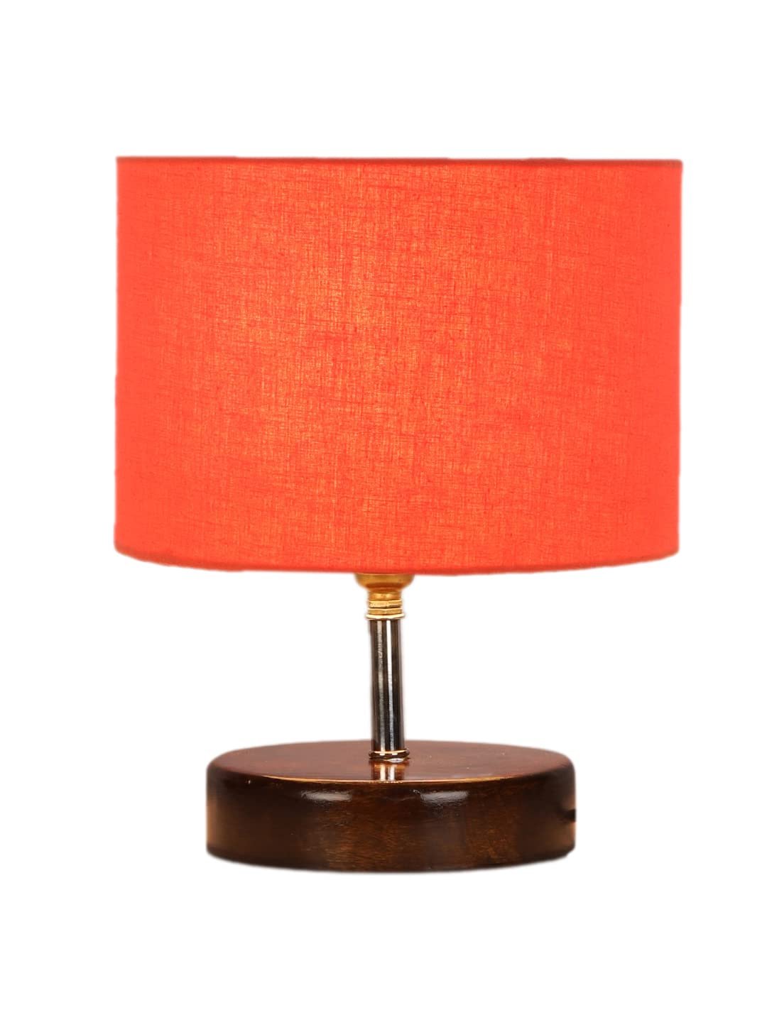 Orange Cotton Table lamp with Brown Wood Base (YK84)