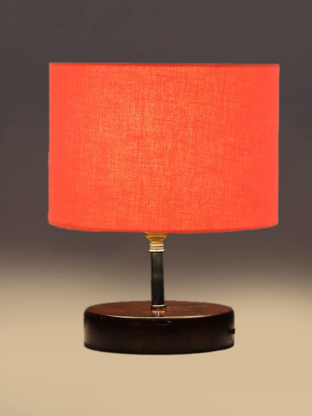 Orange Cotton Table lamp with Brown Wood Base (YK84)