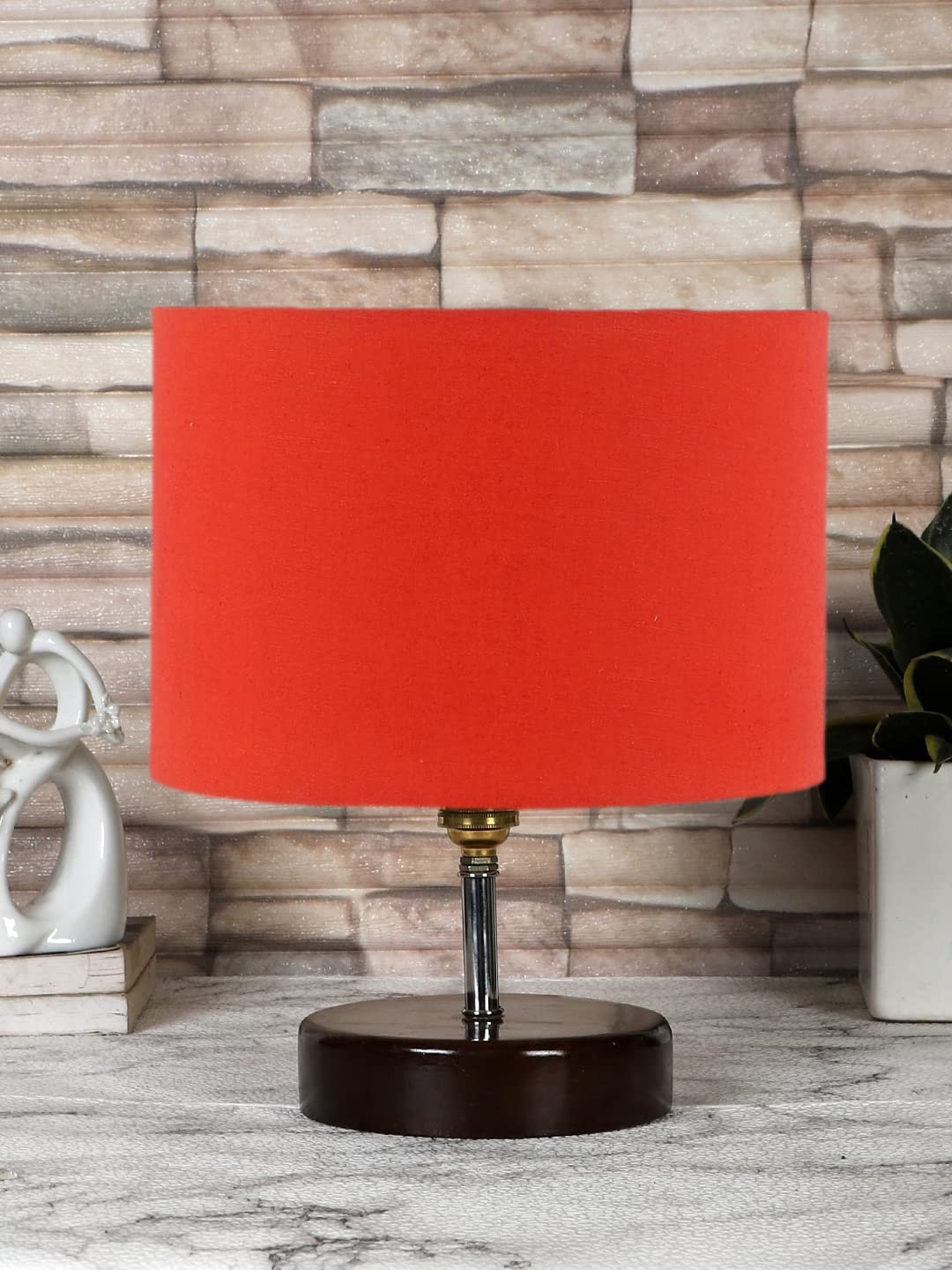 Orange Cotton Table lamp with Brown Wood Base (YK84)
