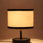 White & Black Cotton Table lamp with Brown Wood Base (YK87)