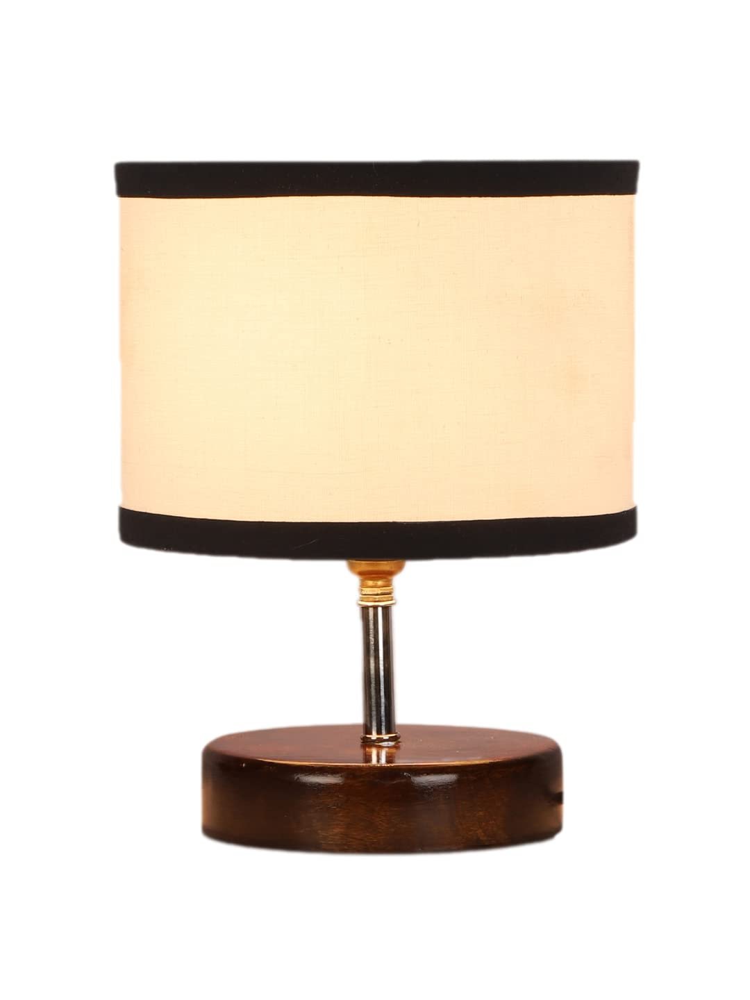 White & Black Cotton Table lamp with Brown Wood Base (YK87)