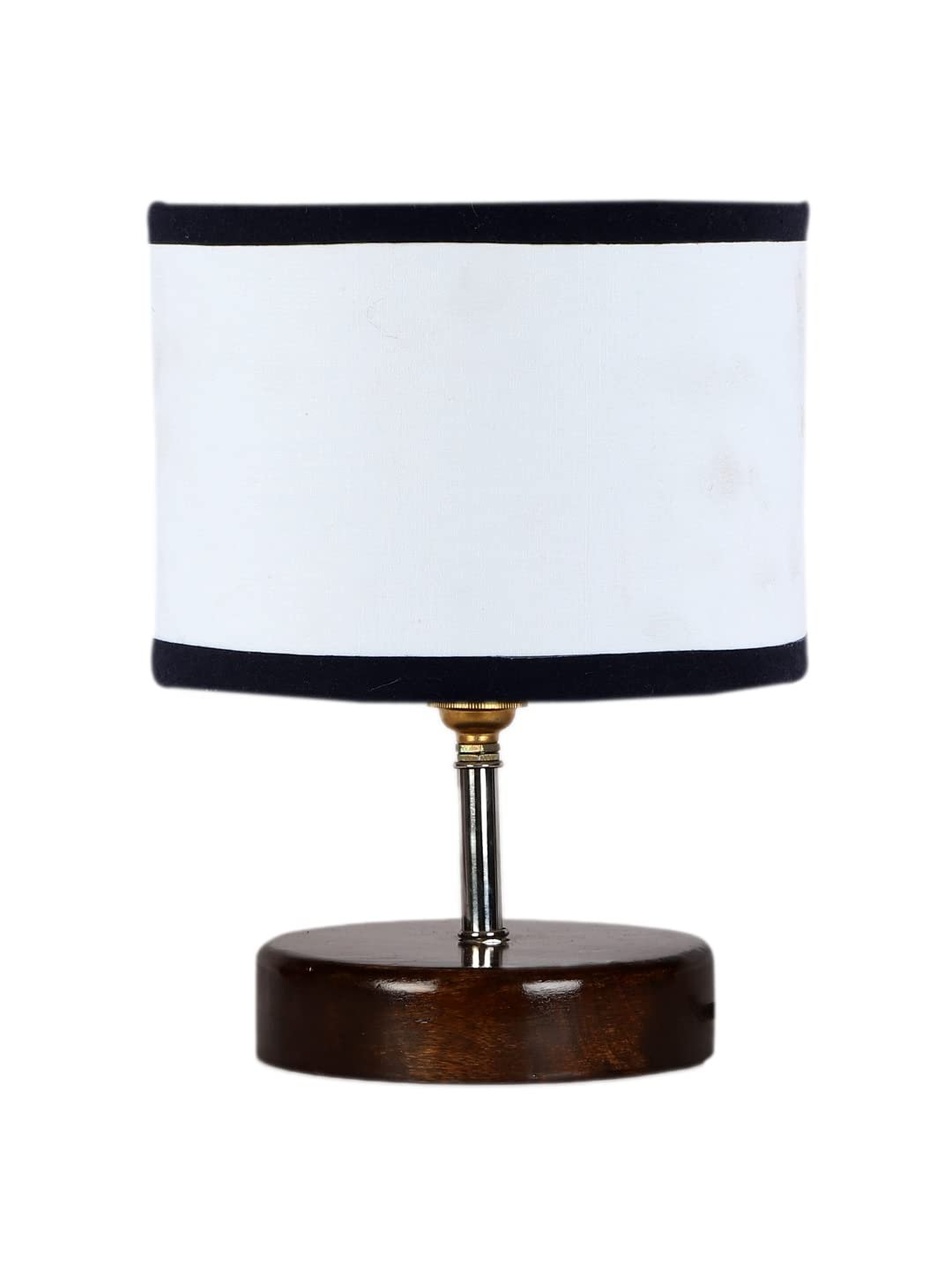 White & Black Cotton Table lamp with Brown Wood Base (YK87)