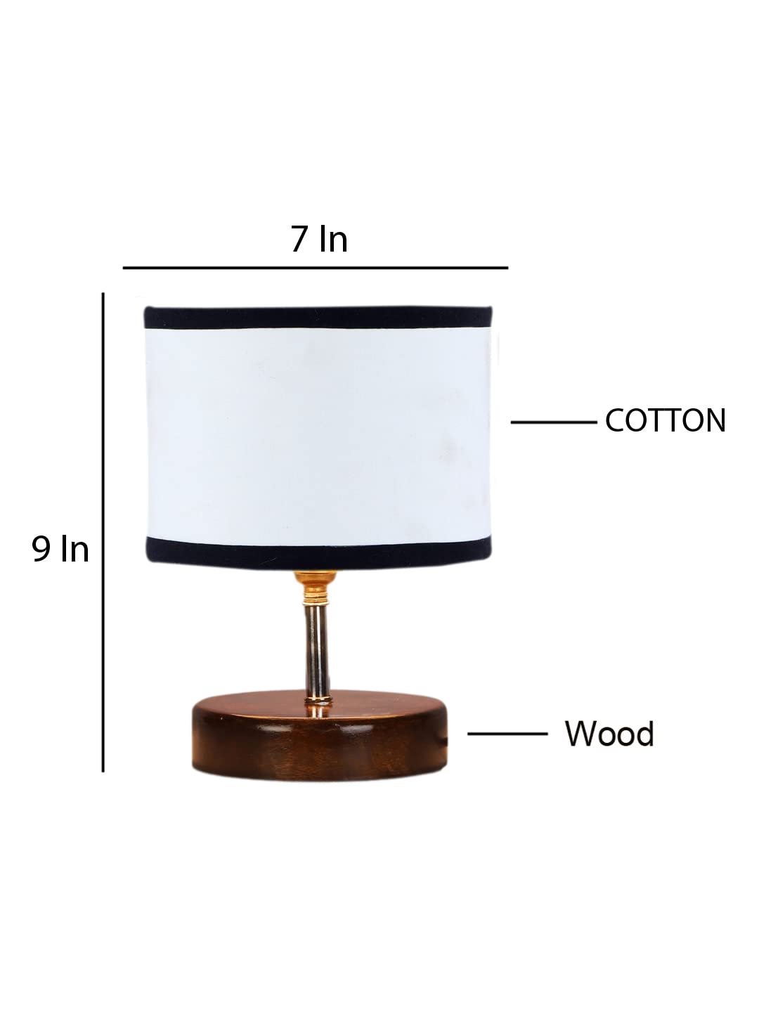 White & Black Cotton Table lamp with Brown Wood Base (YK87)