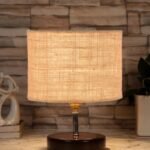 Beige Jute Table lamp with Brown Wood Base (YK88)
