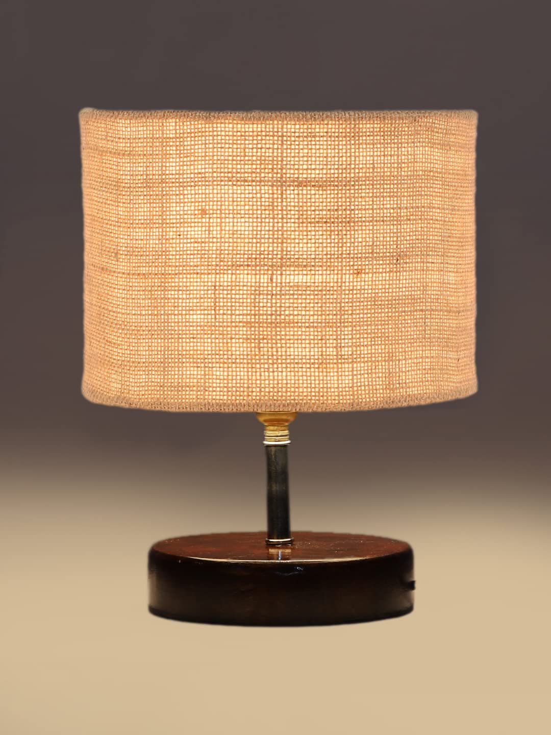 Beige Jute Table lamp with Brown Wood Base (YK88)