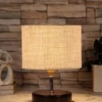 White Jute Table lamp with Brown Wood Base (YK89)